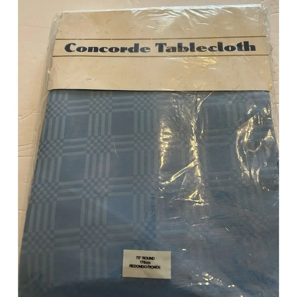 Vintage Blue Tablecloth Concorde 70‎ in Round Polyester Square Imprint Solid NWT